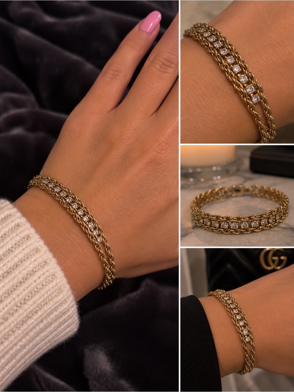 14k Gold Chain Crystal Tennis Bracelet - Women's Jewelry
